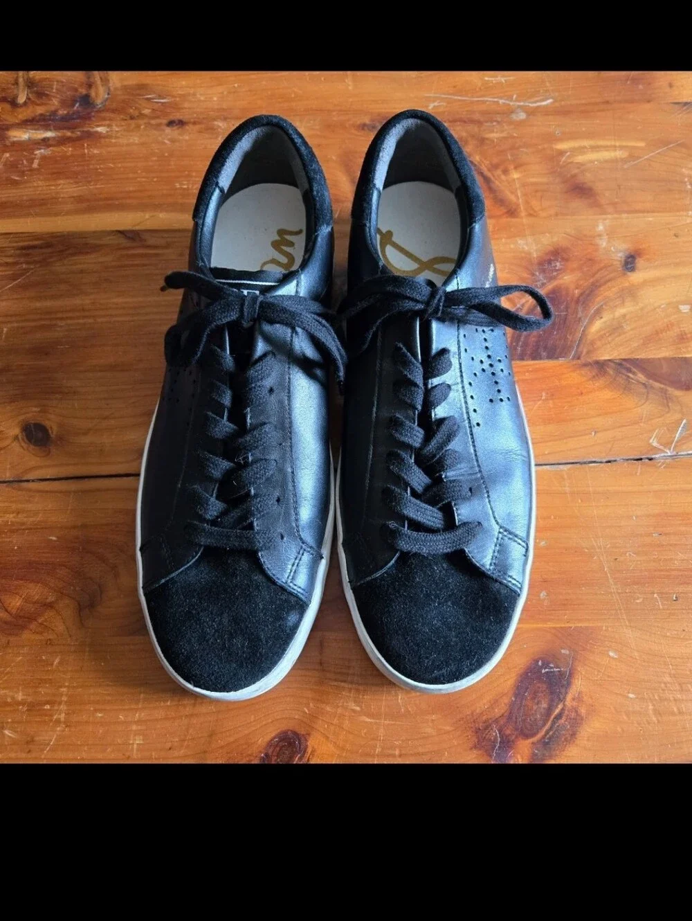 SAM EDELMAN Aubrie fashion sneakers soft black nappa leather Sz 7.5 shoes flats
